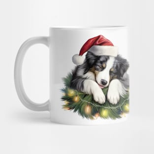 Lazy Border Collie Dog at Christmas Mug